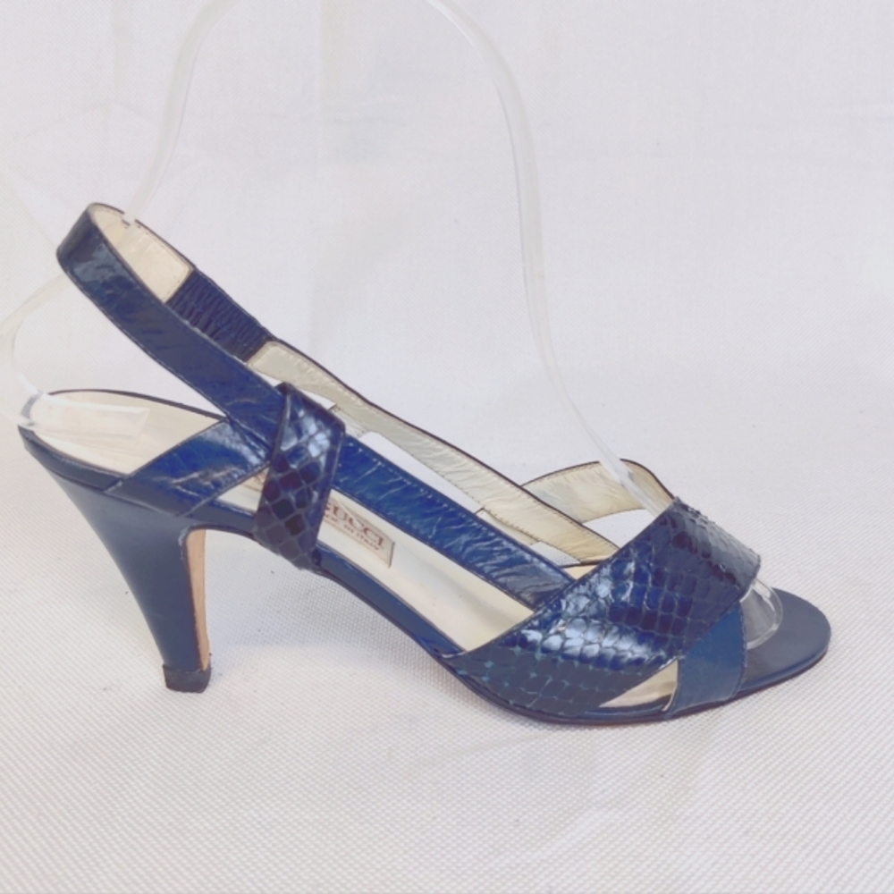 Gucci Blue Snakeskin Slingback Heels Size 37 Vintage 70s–80s Sandals Made Italy - Picture 4 of 15
